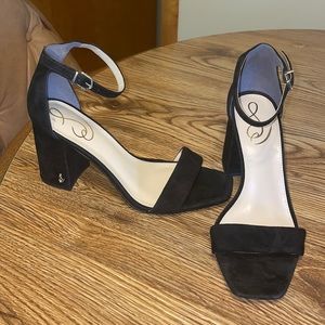 Black suede/velvet chunky heels